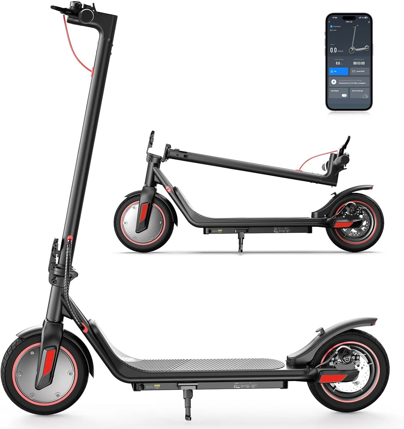 iScooter Electric Scooter, 25/22/18 Miles Range, 25/19/15.6 MPH Top Speed, 800W/500W/350W Foldable Commuting Electric Scooter with Double Braking Systems and APP for Adults and Teens