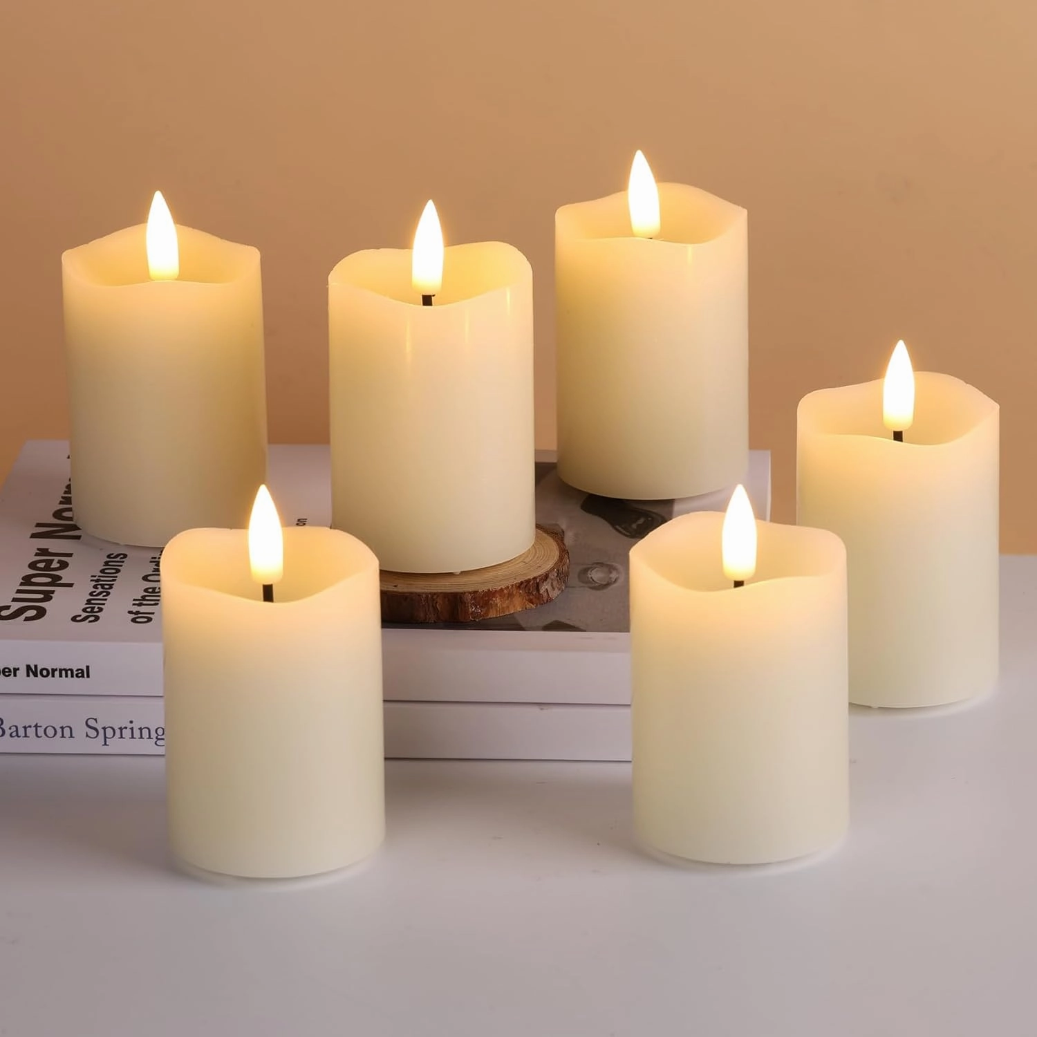 Ivory Flameless Votive Candles with Remote Batteries, Real Wax Flickering LED Pillar Candles Φ 2" H 3"