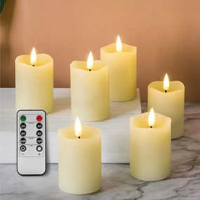 Ivory Flameless Votive Candles with Remote Batteries, Real Wax Flickering LED Pillar Candles Φ 2" H 3"