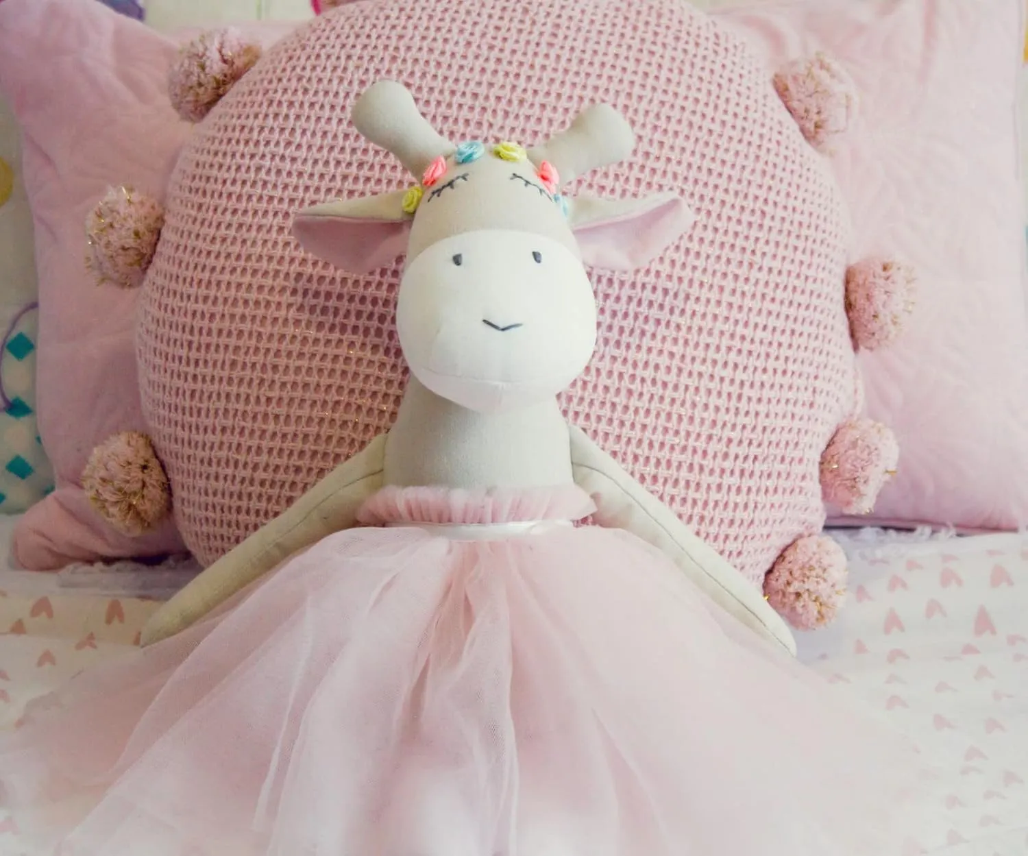 Ivy The Giraffe Plush Doll | Handmade Stuffed Animal for Baby, Little Girls | Child-Safe Cotton Linen Fabric with Soft Filling, Nursery Decor | 20 Inches Long