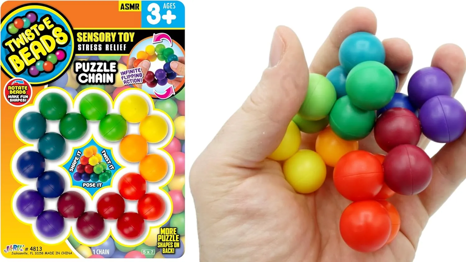 JA-RU Twist-E Beads Fidget Toys (6 Pack) Kids Rainbow Beads Puzzle Games. Stress Relief & Anger Management. Autism Sensory & Play Therapy Toys