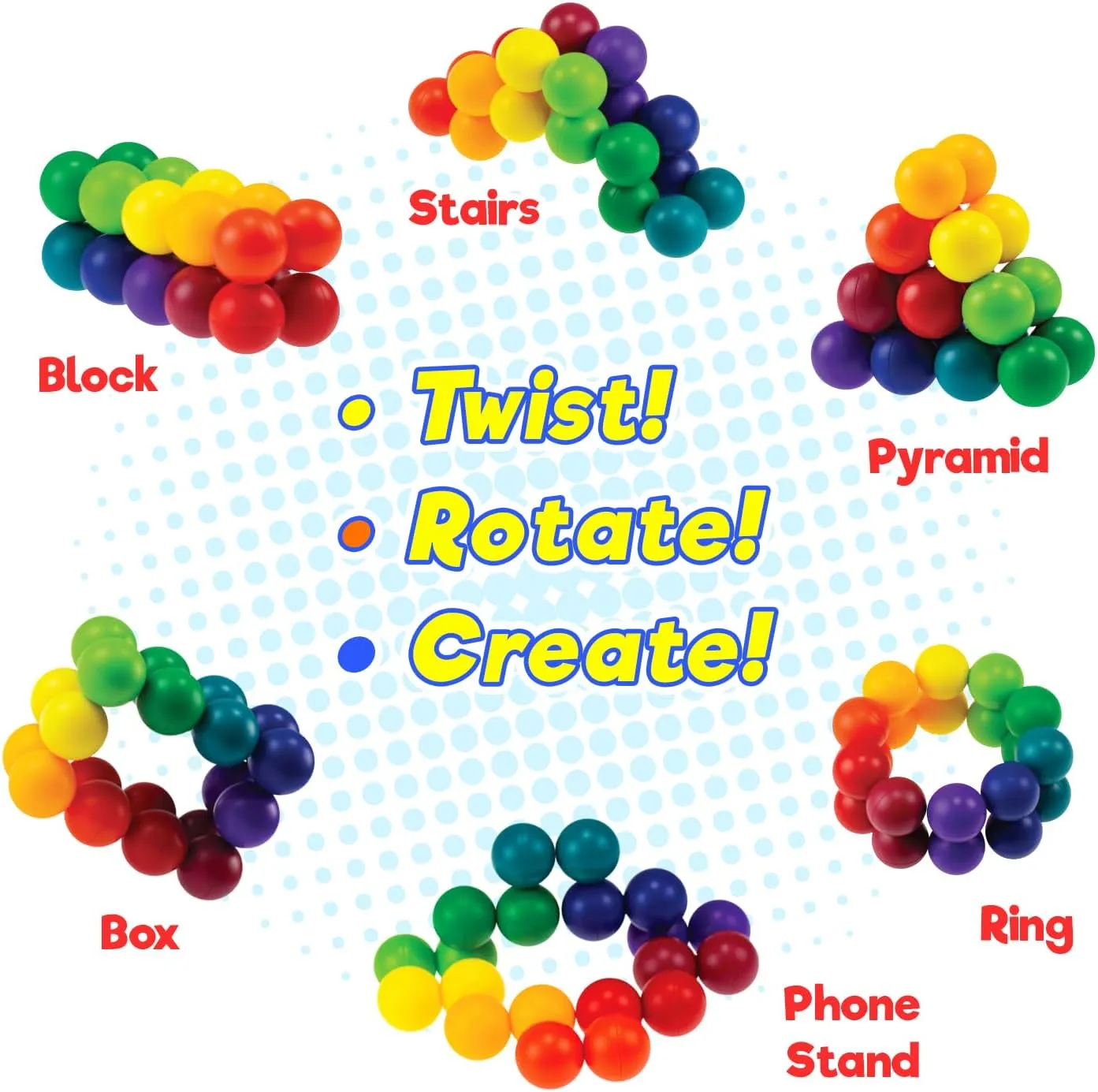 JA-RU Twist-E Beads Fidget Toys (6 Pack) Kids Rainbow Beads Puzzle Games. Stress Relief & Anger Management. Autism Sensory & Play Therapy Toys