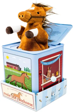 Jack Rabbit Creations: Rosie The Racehorse - Classic Music Jack in The Box Toy, Plush Brown Horse, Side Crank Plays Song, Surprise Pop-Up, Kids Age 3 