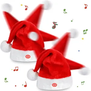Janmercy Singing and Dancing Christmas Hat Electric Swing Moving Santa Hat Plush Funny Xmas Toy Hat Musical Christmas(2 Pcs)