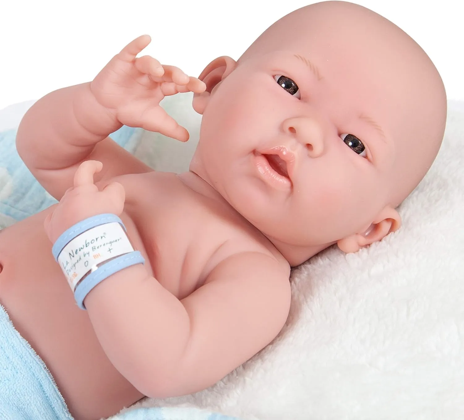 JC Toys La Newborn All-Vinyl-Anatomically Correct Real Boy 15" Baby Doll in Blue and Deluxe Accessories, Designed by Berenguer., Blue - Dots, Model:18064