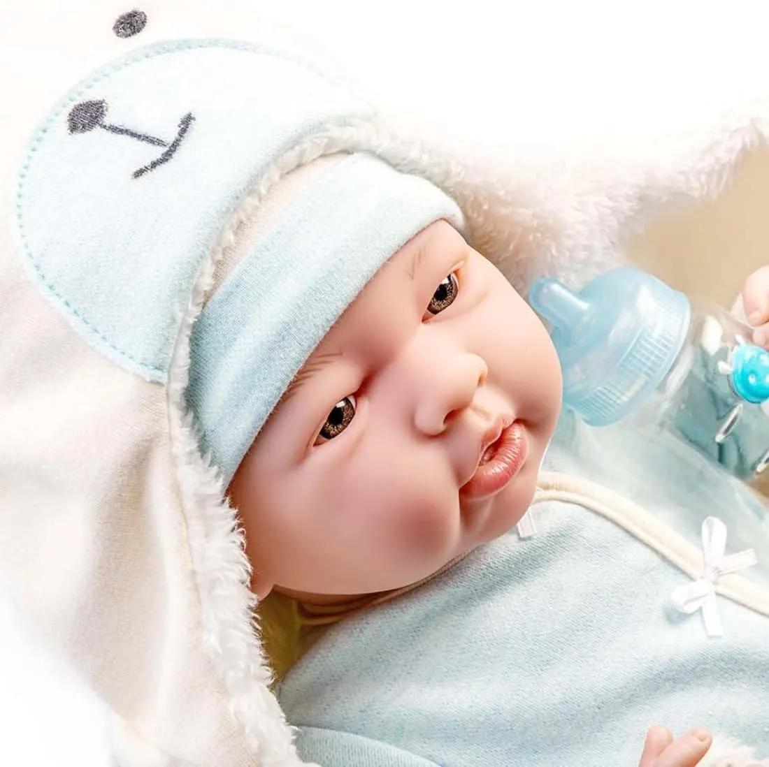 JC Toys - La Newborn Nursery | 8 Piece Bunting Soft Body Baby Doll Gift Set | 15.5" Life-Like Soft and Posable Newborn Doll with Accessories | Blue Bear| Light Blue | Ages 2  (18790)