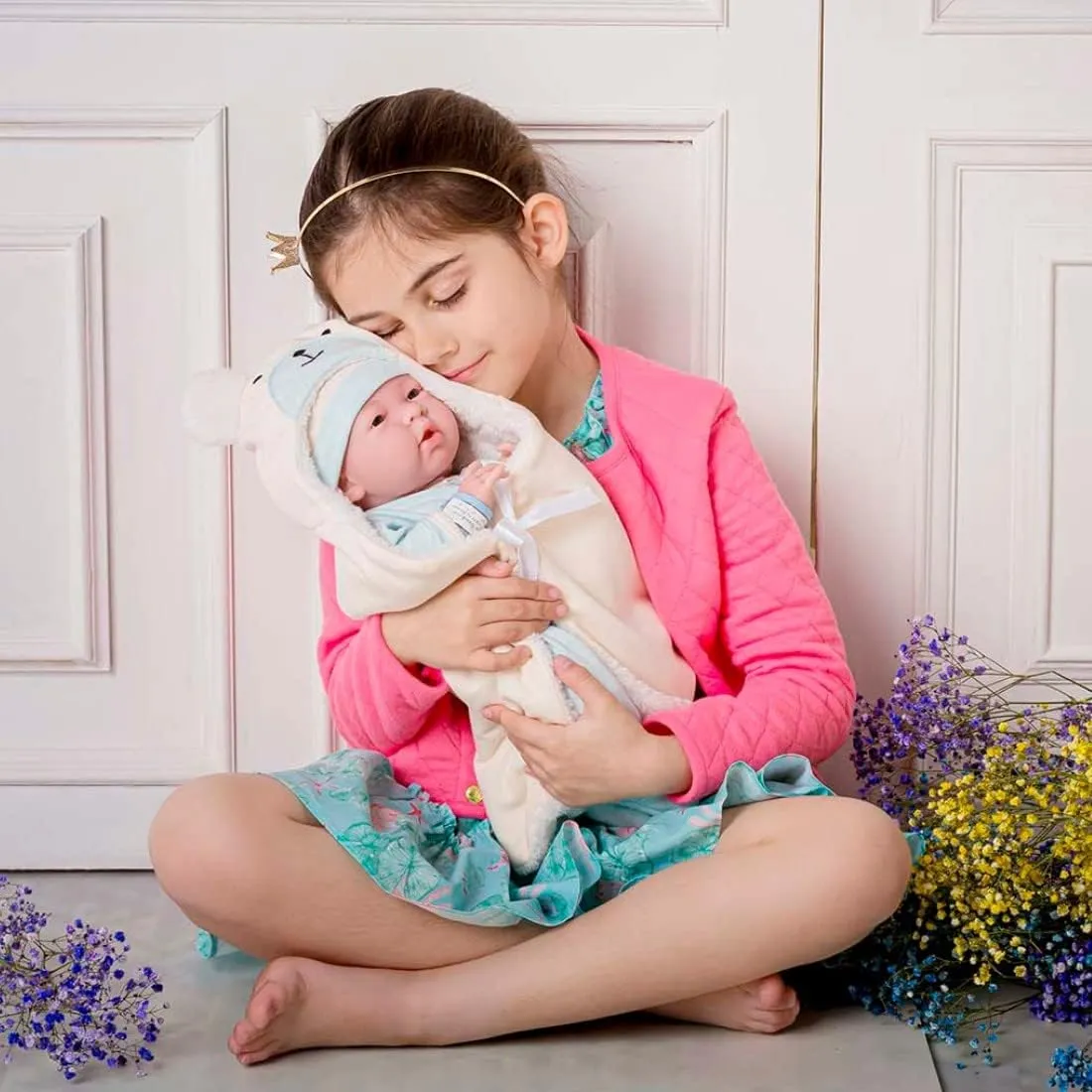 JC Toys - La Newborn Nursery | 8 Piece Bunting Soft Body Baby Doll Gift Set | 15.5" Life-Like Soft and Posable Newborn Doll with Accessories | Blue Bear| Light Blue | Ages 2  (18790)