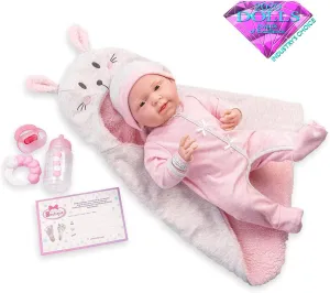 JC Toys - La Newborn Nursery | 8 Piece Bunting Soft Body Baby Doll Gift Set | 15.5" Life-Like Soft and Posable Newborn Doll with Accessories | Pink Bunny| Ages 2  (18789)
