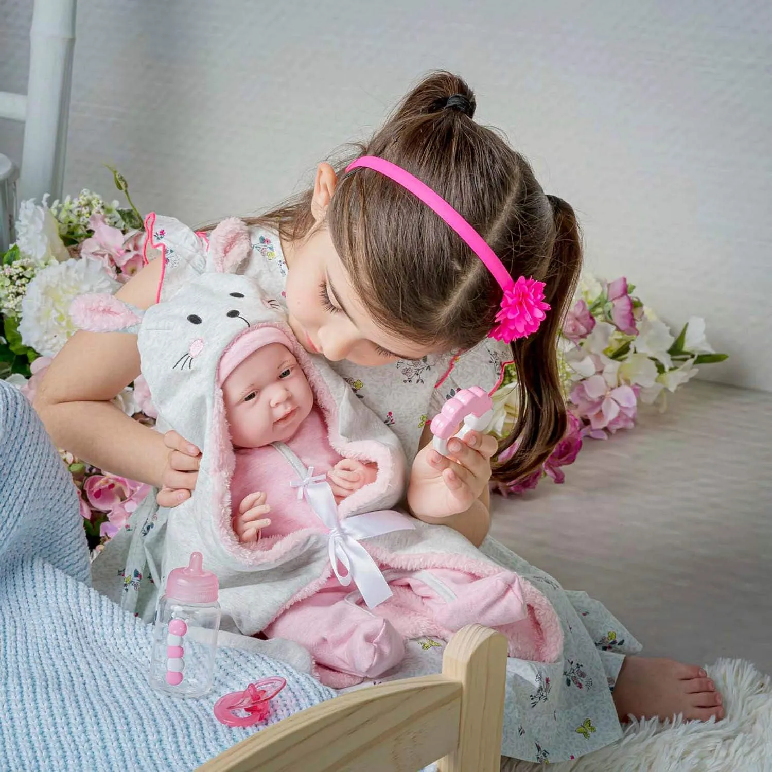 JC Toys - La Newborn Nursery | 8 Piece Bunting Soft Body Baby Doll Gift Set | 15.5" Life-Like Soft and Posable Newborn Doll with Accessories | Pink Bunny| Ages 2  (18789)