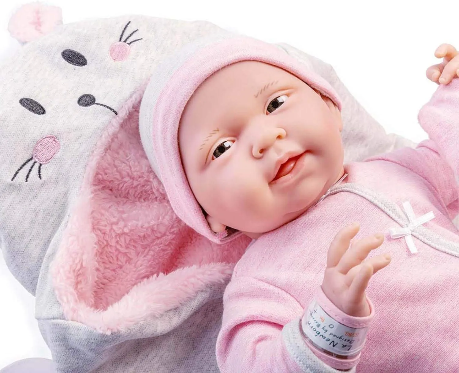 JC Toys - La Newborn Nursery | 8 Piece Bunting Soft Body Baby Doll Gift Set | 15.5" Life-Like Soft and Posable Newborn Doll with Accessories | Pink Bunny| Ages 2  (18789)