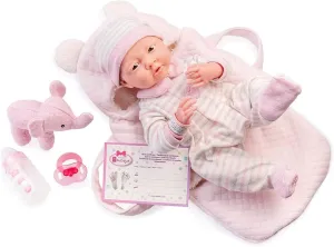 JC Toys - La Newborn Nursery | Deluxe Carry Basket Soft Body Baby Doll 8 Piece Gift Set | 15.5" Life-Like Posable Newborn Doll w/Accessories | Elephant Theme| Ages 2 