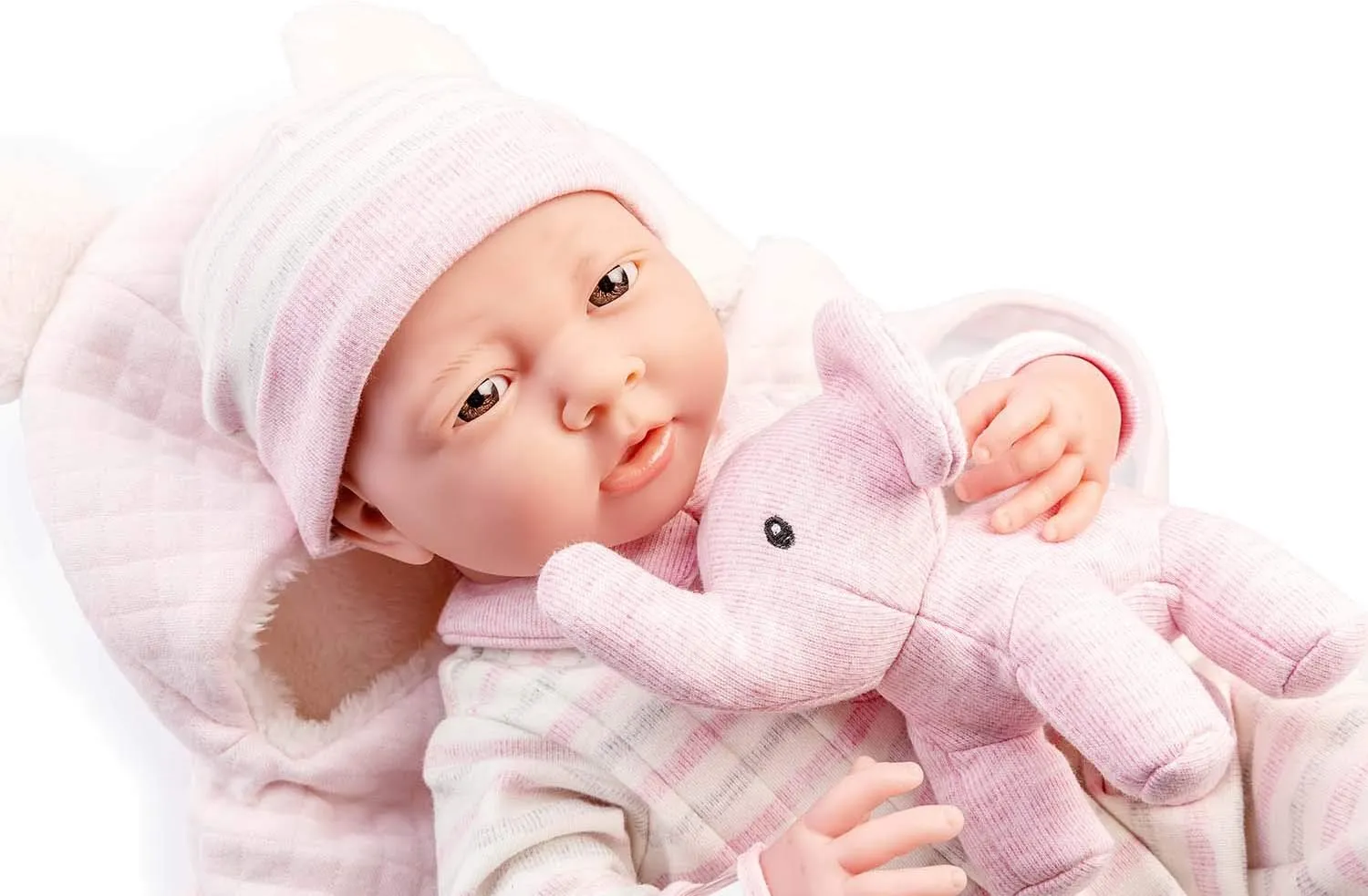 JC Toys - La Newborn Nursery | Deluxe Carry Basket Soft Body Baby Doll 8 Piece Gift Set | 15.5" Life-Like Posable Newborn Doll w/Accessories | Elephant Theme| Ages 2 