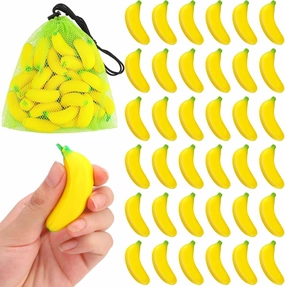 Jerify 37 Pieces Mini Banana Stress Toys Stress Relief Toys with Mesh Drawstring Bag PU Banana Stretchy Toy for Birthday Party Favors