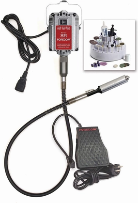 Jewelers Kit w/ 1/6 hp SR Motor, FCT-2CE Plastic Foot Pedal Speed Control with Continental European Plug, H.30 Chuck Style Handpiece 230v