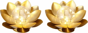 JHY DESIGN Set of 2 Gold Lotus Table Lamp Battery Powered 6''Tall Cordless Lamp Light Battery Operated Great for Living Room Bedroom Weddings Parties Patio Events Indoors Outdoors