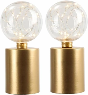 JHY DESIGN Set of 2 Gold Table Lamp Battery Powered 8''Tall Cordless Lamp Light Battery Operated Great for Living Room Bedroom Weddings Parties Indoors Outdoors