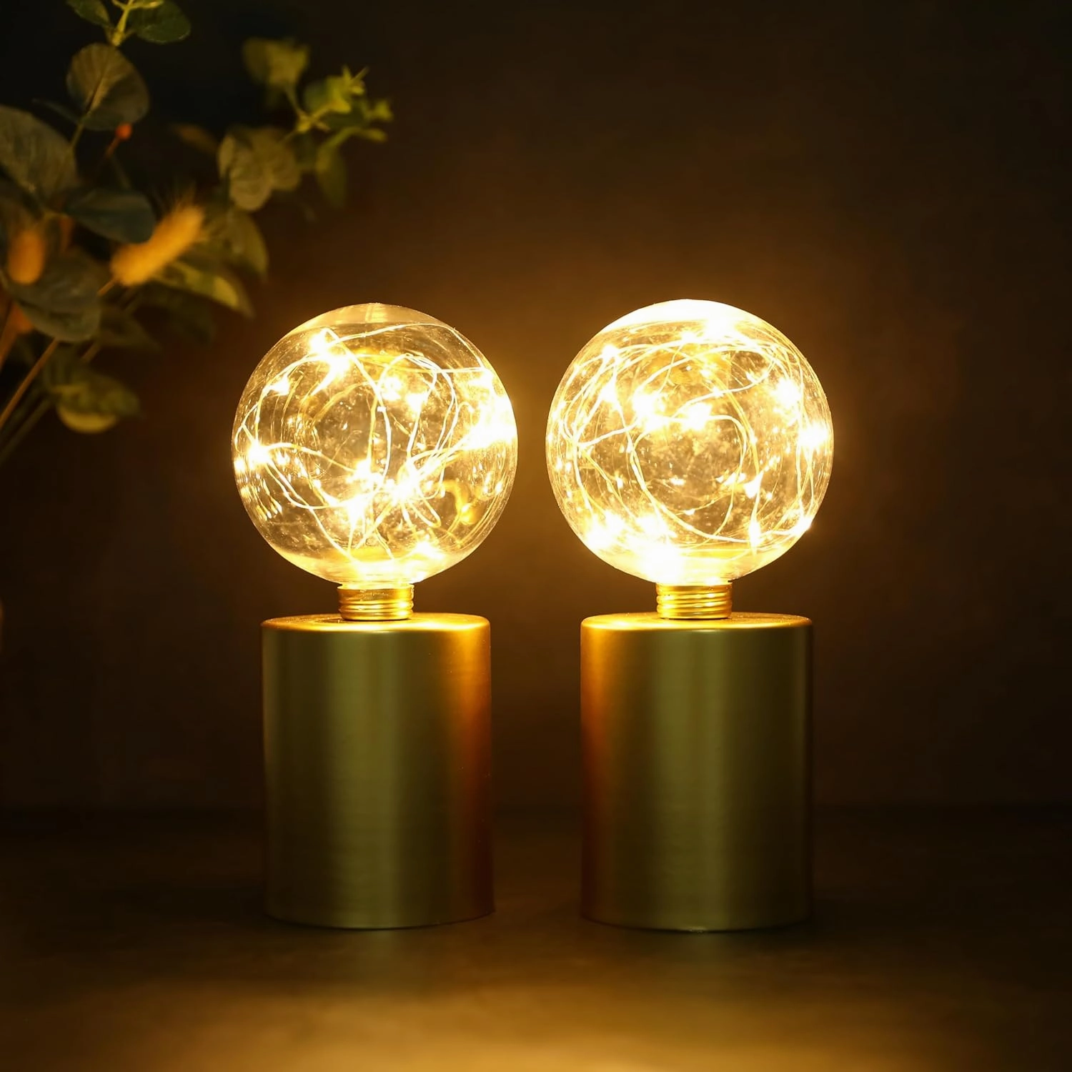 JHY DESIGN Set of 2 Gold Table Lamp Battery Powered 8''Tall Cordless Lamp Light Battery Operated Great for Living Room Bedroom Weddings Parties Indoors Outdoors