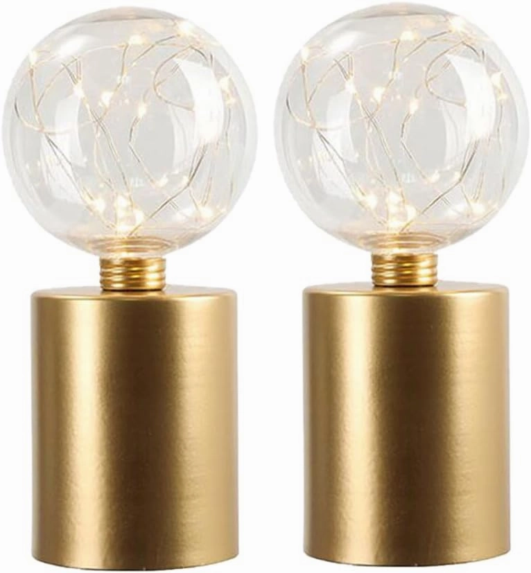 JHY DESIGN Set of 2 Gold Table Lamp Battery Powered 8''Tall Cordless Lamp Light Battery Operated Great for Living Room Bedroom Weddings Parties Indoors Outdoors
