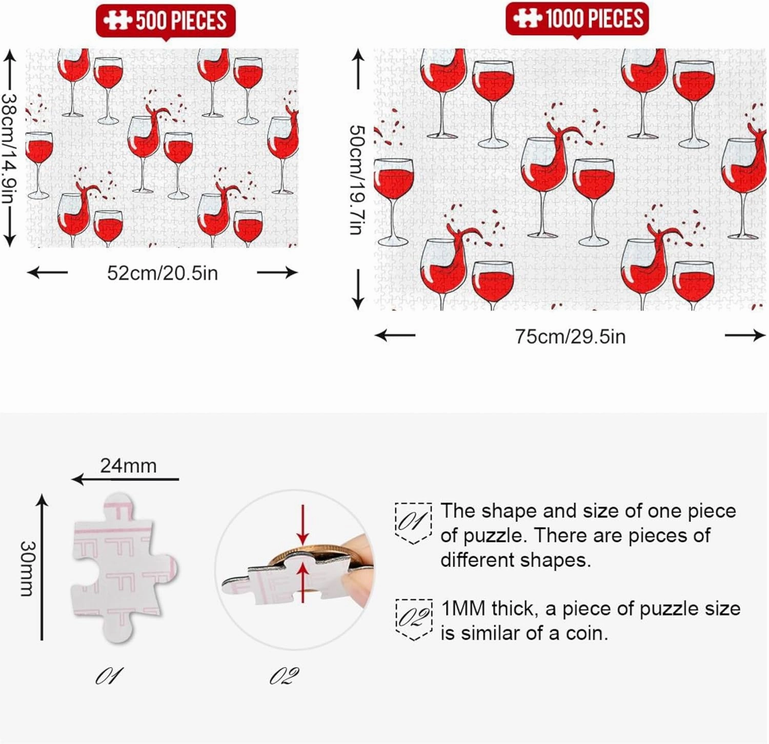 Jigsaw Puzzles Adult 500 Pieces Family Puzzle Lovers Gifts Red Wine Splashes White Goblet Hard Large Puzzle Animal Art Decor, 20.5x14.9 Inch