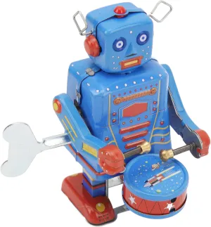 JTLB Clockwork Drumming Robot Toy Tinplate Retro Hand Made Drum Wind Up Robot for Kids Adult Collection