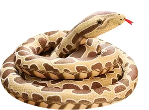 Jumbo Lifelike Snake Prank Props Scary Giant Python Plush 87 inch Long Soft Stuffed Animal for Halloween Party, Brown