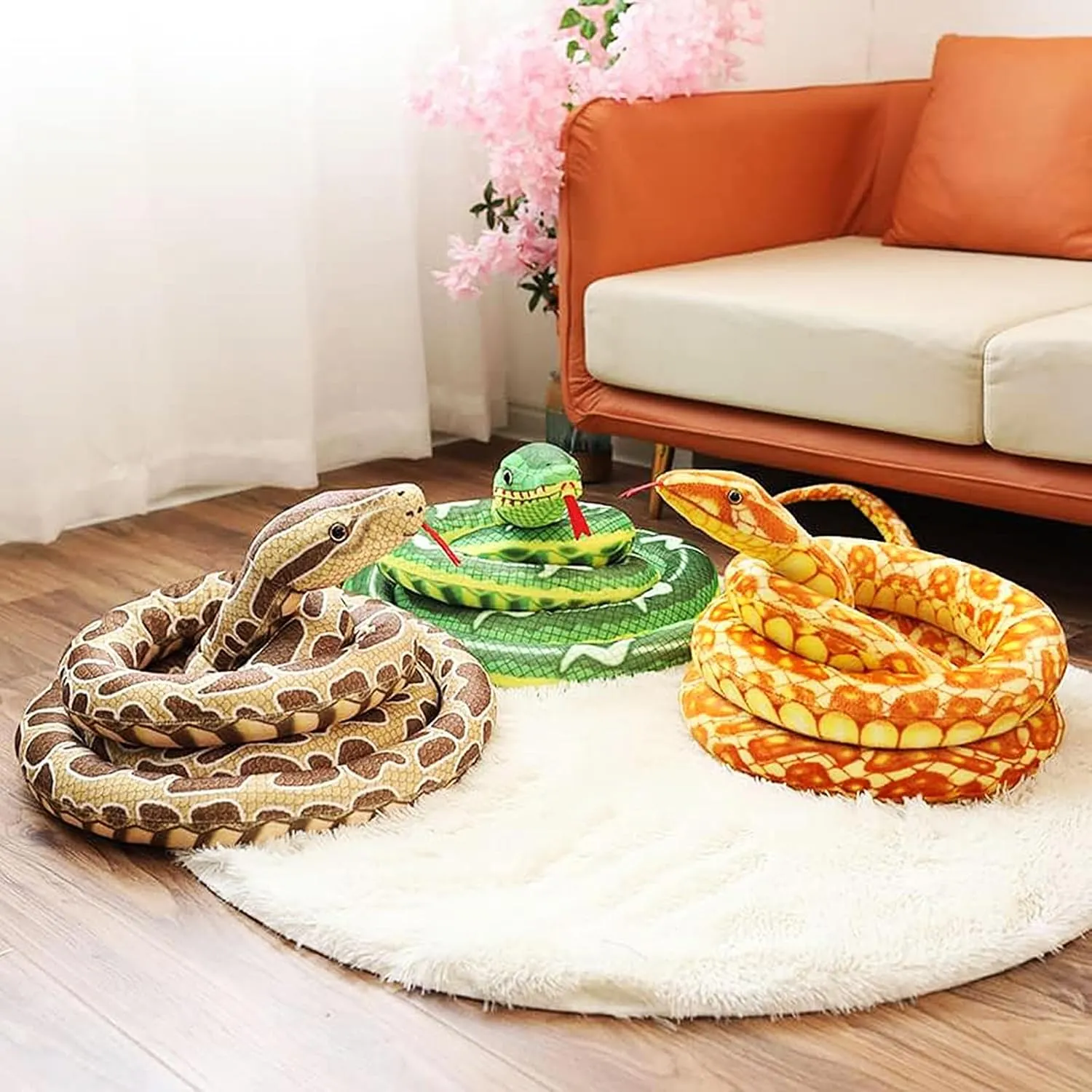 Jumbo Lifelike Snake Prank Props Scary Giant Python Plush 87 inch Long Soft Stuffed Animal for Halloween Party, Brown