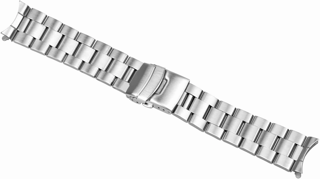 Juntan Stainless Steel Curved Solid End Tapered Watch Band, 18mm 20mm 21mm 22mm Watch Bands Metal Watch Strap Bracelet Deployment Double FlipLock Buckle Silver Black Silver Gold
