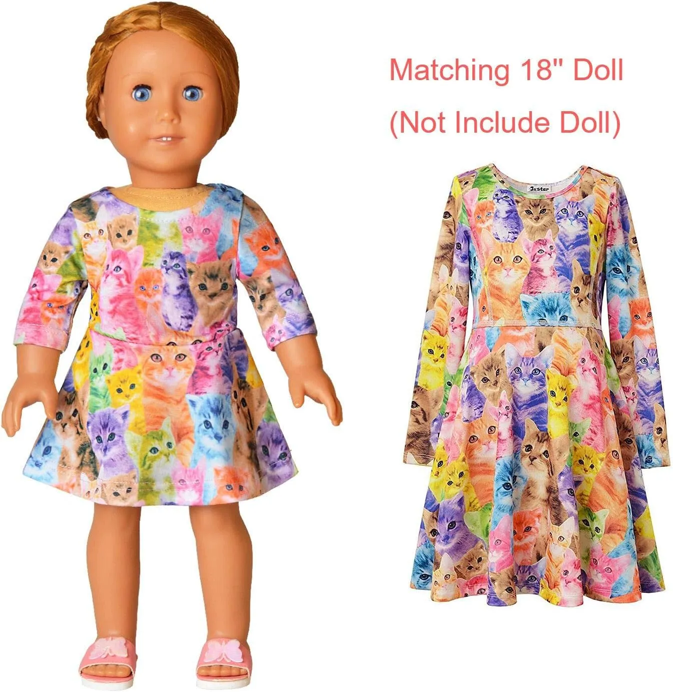 Jxstar Girls&Doll Matching Dresses Long Sleeve Unicorn Mermaid Outfits Clothes