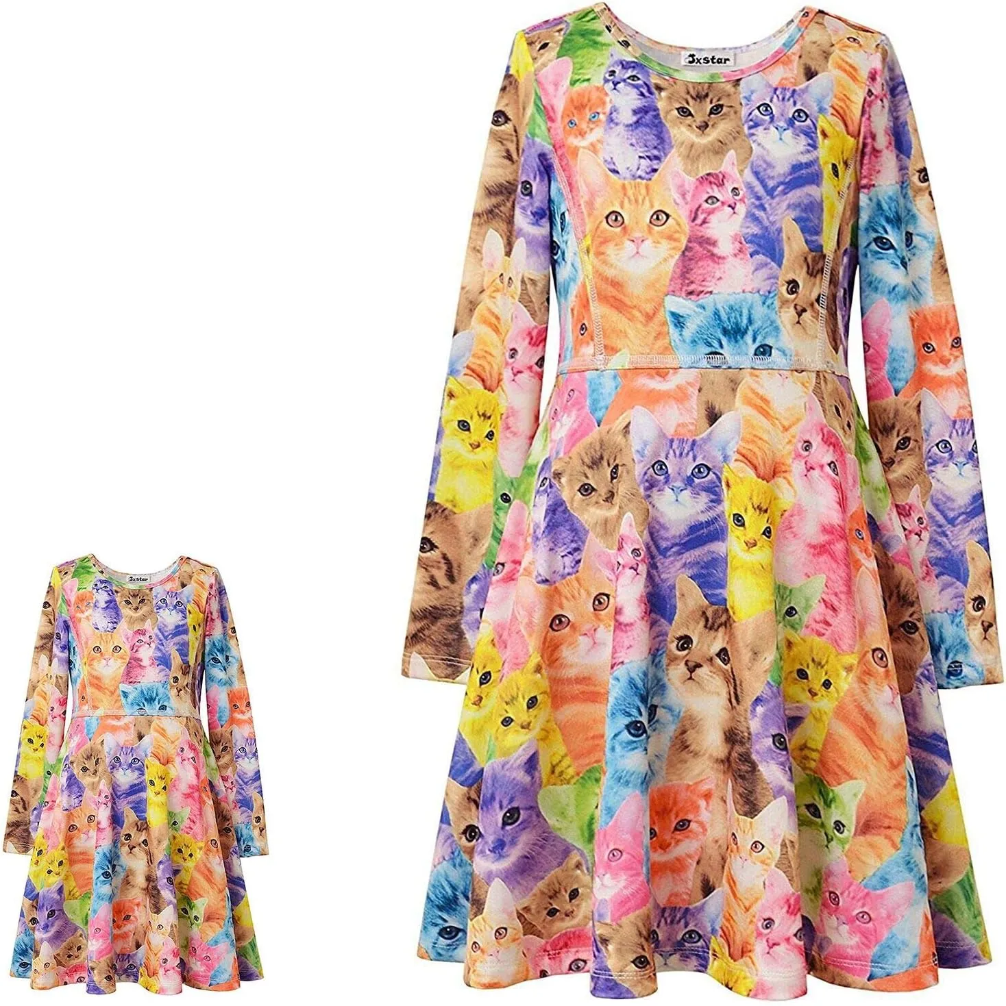 Jxstar Girls&Doll Matching Dresses Long Sleeve Unicorn Mermaid Outfits Clothes