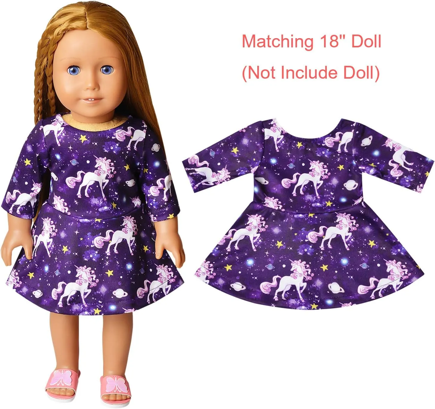 Jxstar Girls&Doll Matching Dresses Long Sleeve Unicorn Mermaid Outfits Clothes