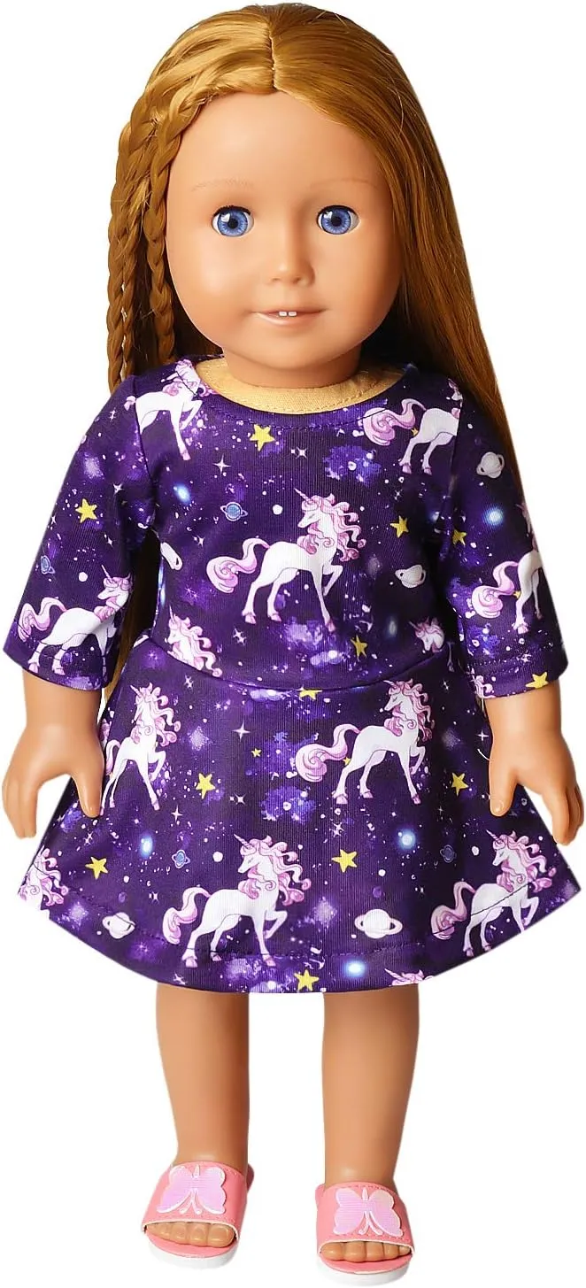 Jxstar Girls&Doll Matching Dresses Long Sleeve Unicorn Mermaid Outfits Clothes