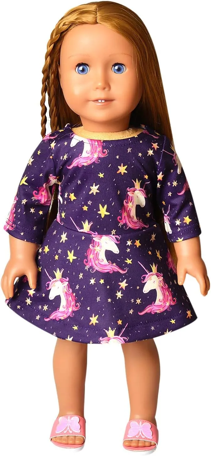 Jxstar Girls&Doll Matching Dresses Long Sleeve Unicorn Mermaid Outfits Clothes