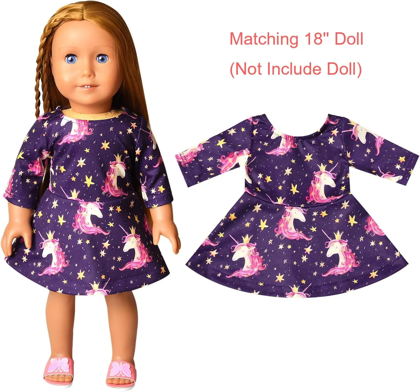Jxstar Girls&Doll Matching Dresses Long Sleeve Unicorn Mermaid Outfits Clothes
