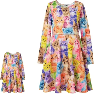 Jxstar Girls&Doll Matching Dresses Long Sleeve Unicorn Mermaid Outfits Clothes