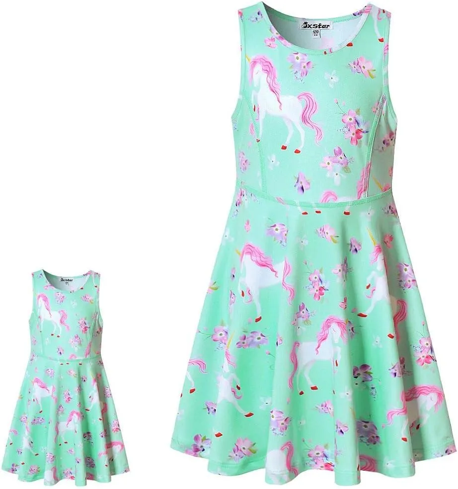 Jxstar Matching Girls & Doll Flower Dresses Sleeveless Summer 18" Dolls Clothes