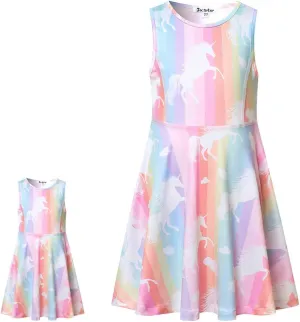 Jxstar Matching Girls & Doll Flower Dresses Sleeveless Summer 18" Dolls Clothes