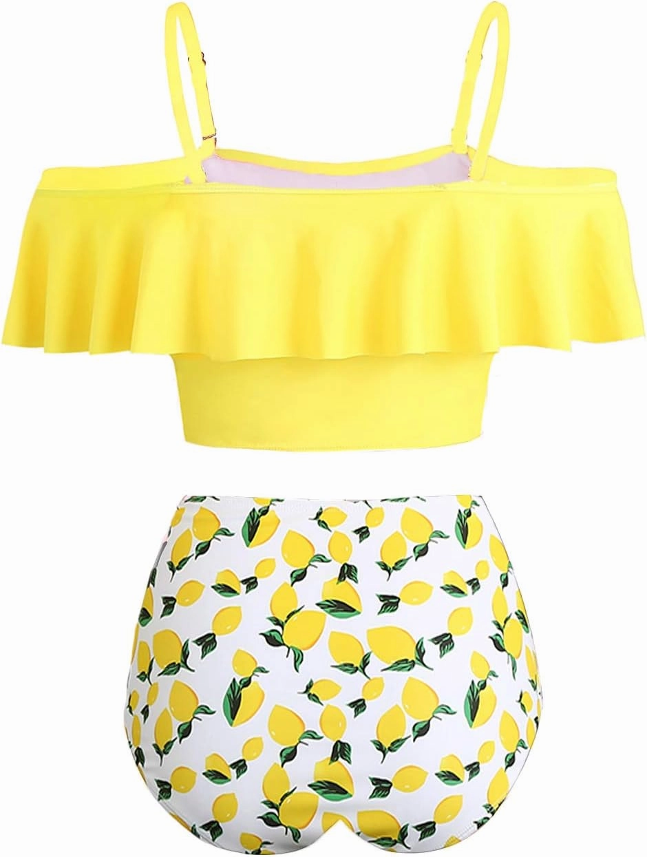 Kaei&Shi High Waisted Flounce Bikini Set,Tummy Control Swimsuits for Women,Off Shoulder