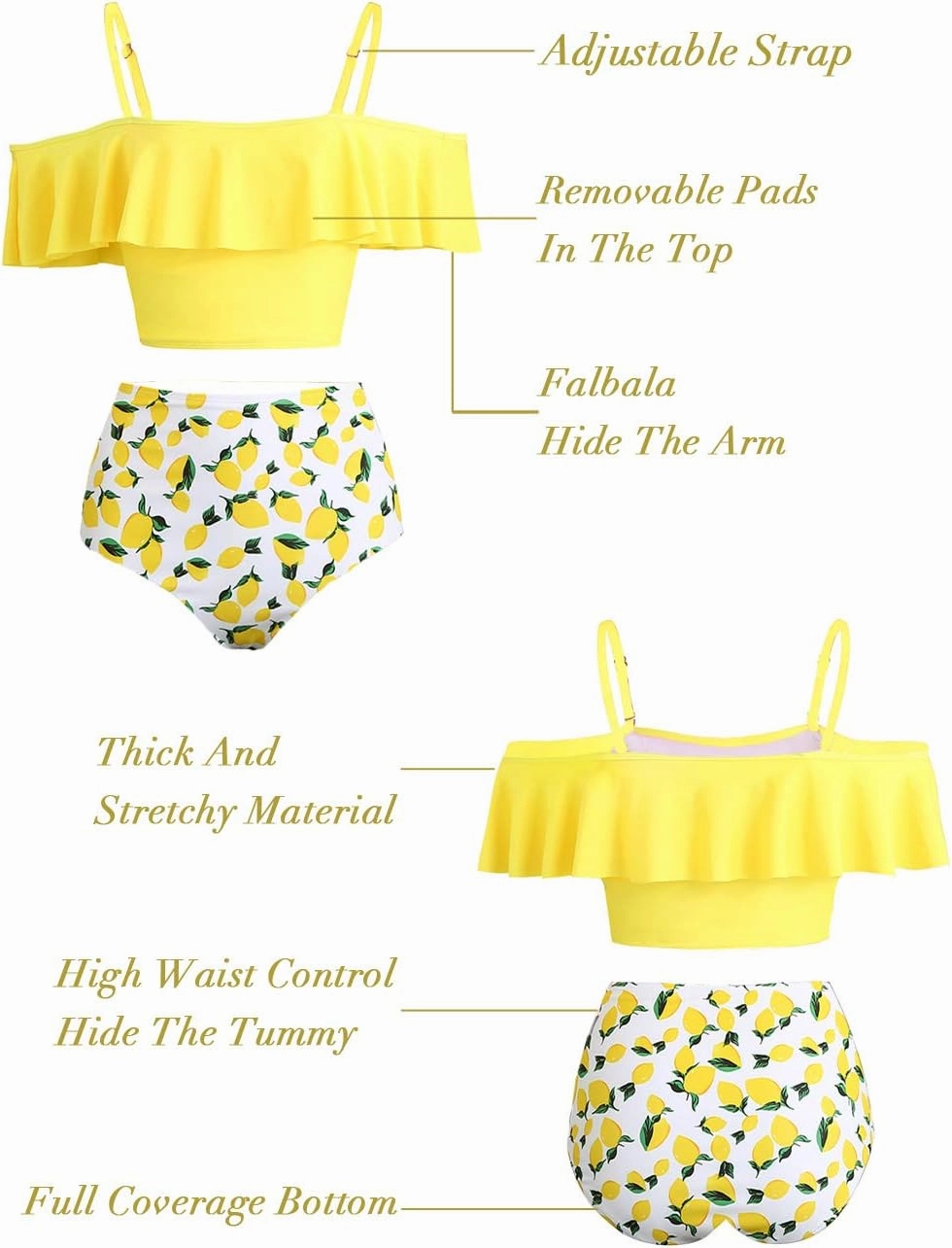 Kaei&Shi High Waisted Flounce Bikini Set,Tummy Control Swimsuits for Women,Off Shoulder