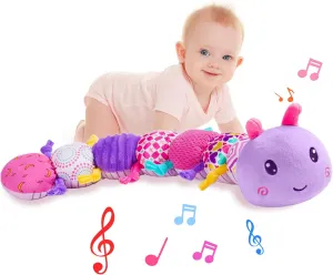 KaeoHye Baby Infant Musical Stuffed Animal Soft Toy with Multi-Sensory Crinkle, Rattle & Textures,Baby Girl Toy Birthday Gift for 0 3 6 9 12 Months ,Caterpillar,Purple