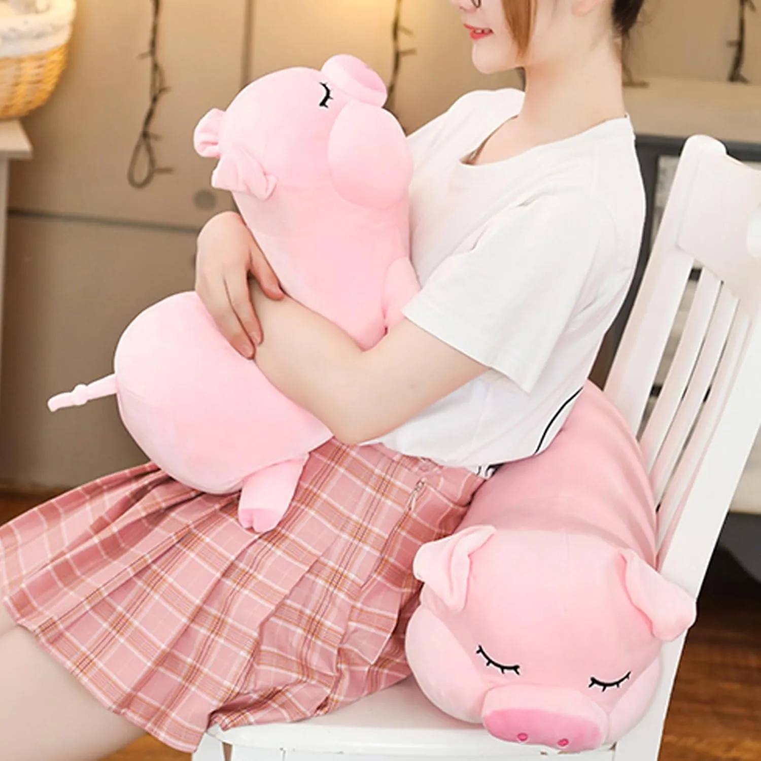 Kawaii Pig Stuffed Animal Cute Pig Plush Toy Pillow Soft Pig Plushie Hugging Pillows Cushion Doll Cuddle Plush Toys for Kids Adult, 25.5inch