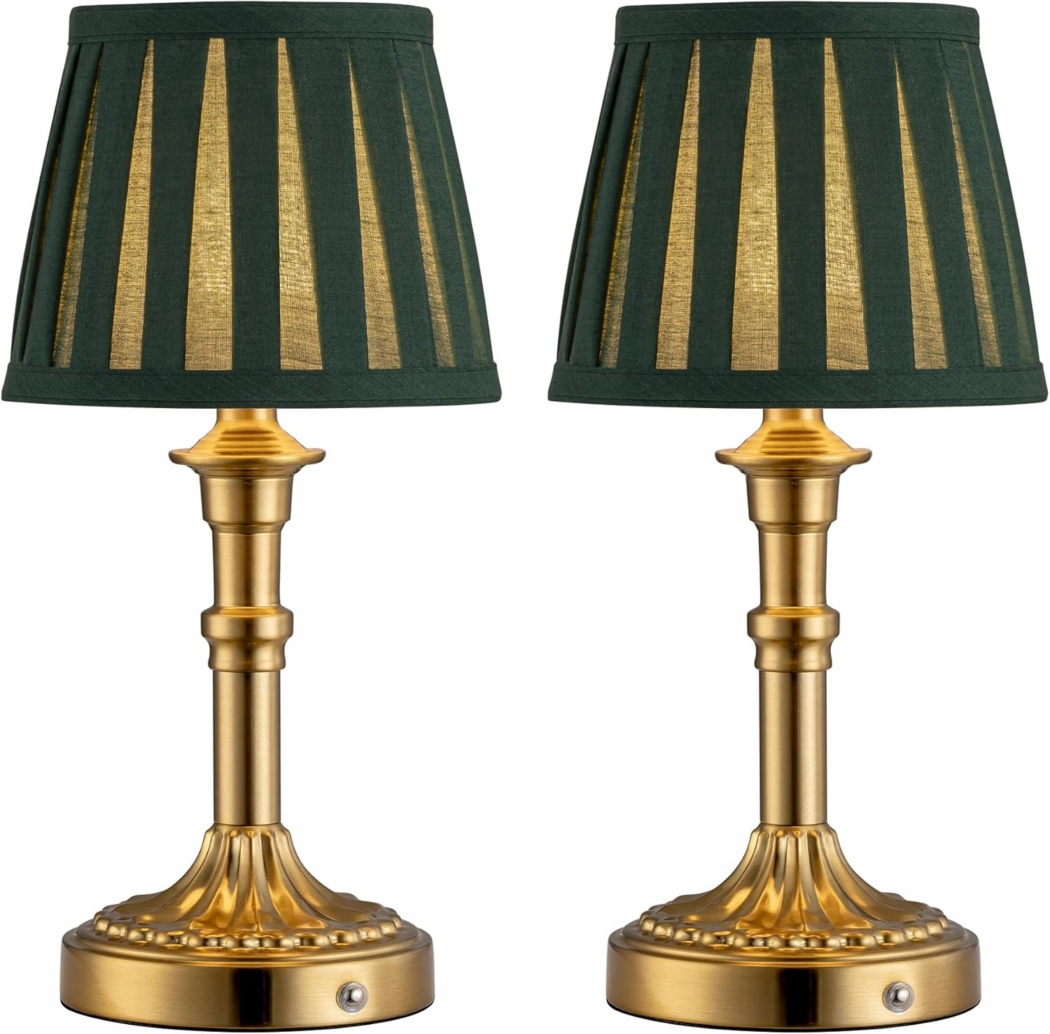 KDG Cordless Portables Table Lamp Set of 2, LED Fabric Shade Small Desk Lamps, 5000mAh Battery Powered Lighting, 2700K Stepless Dimmable Light for Living Room, Dining Room, Bedroom (Bronze Green)