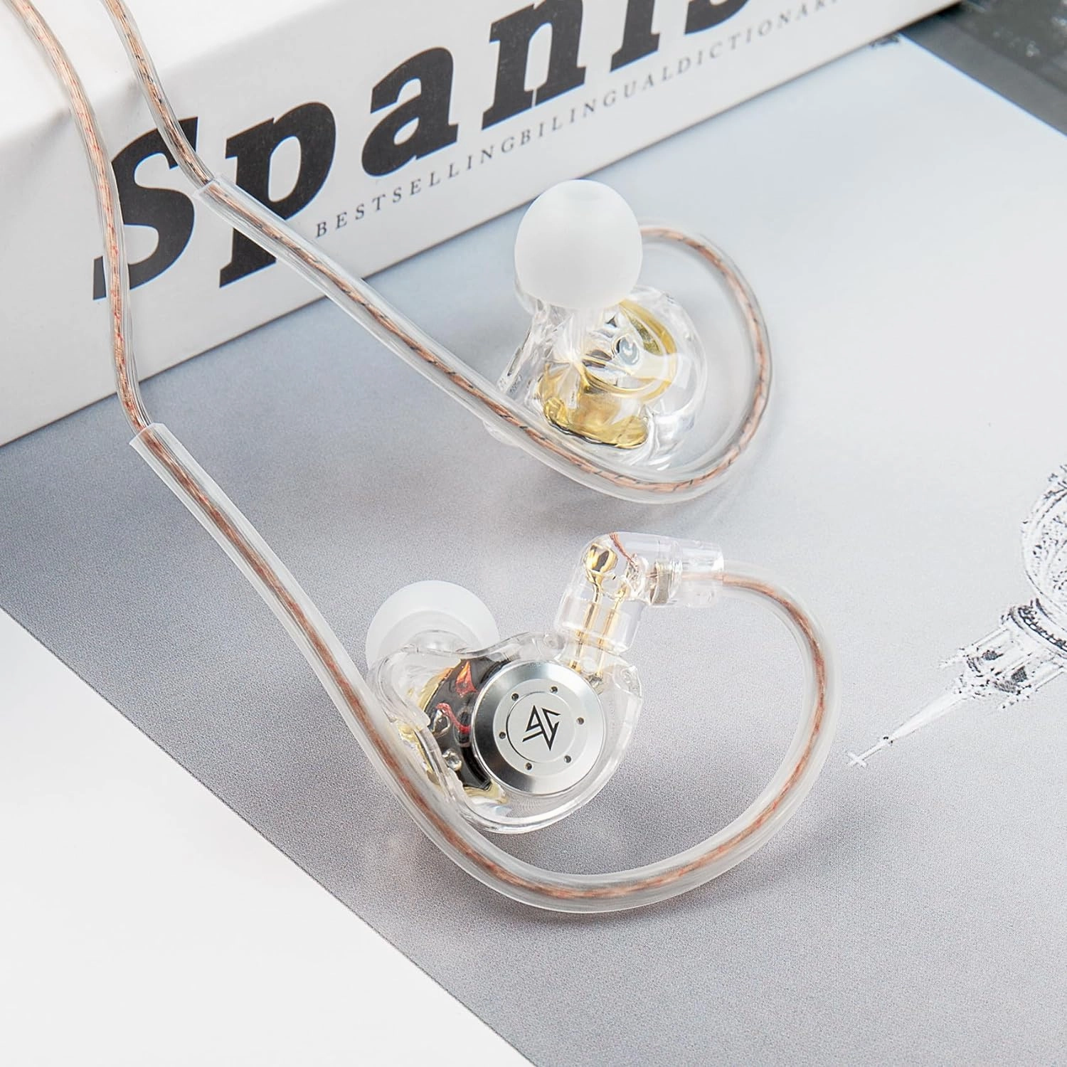 keephifi KZ EDX Pro in Ear Monitors with Microphone KZ IEM Earphones Dual DD HiFi Stereo Sound Wired Earphones Noise Cancelling Earbuds for Musicians Singer Audiophiles (White, with Mic)