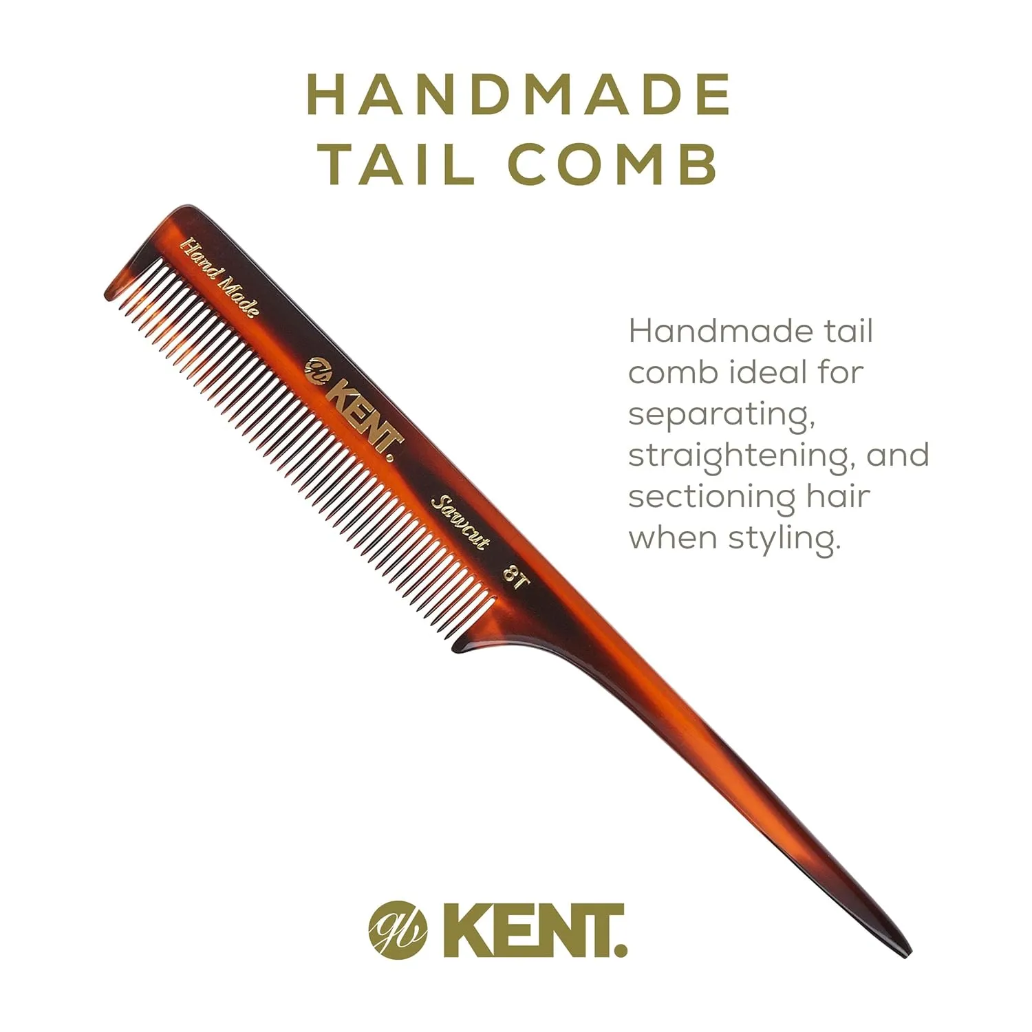 Kent 8T Rat Tail Combs Teasing Comb for Hair Styling and Sectioning, Handmade Fine Tooth Comb Parting Combs for Braiding Hair and Styling for Women, Saw Cut and Hand Polished