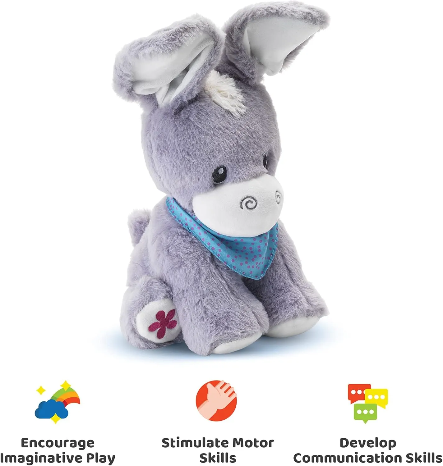KiddoLab Peek-A-Boo Donkey: Soft Stuffed Animal Toy for Infants 6-18 Months with Moving Ears, Songs, Tunes & Lullabies
