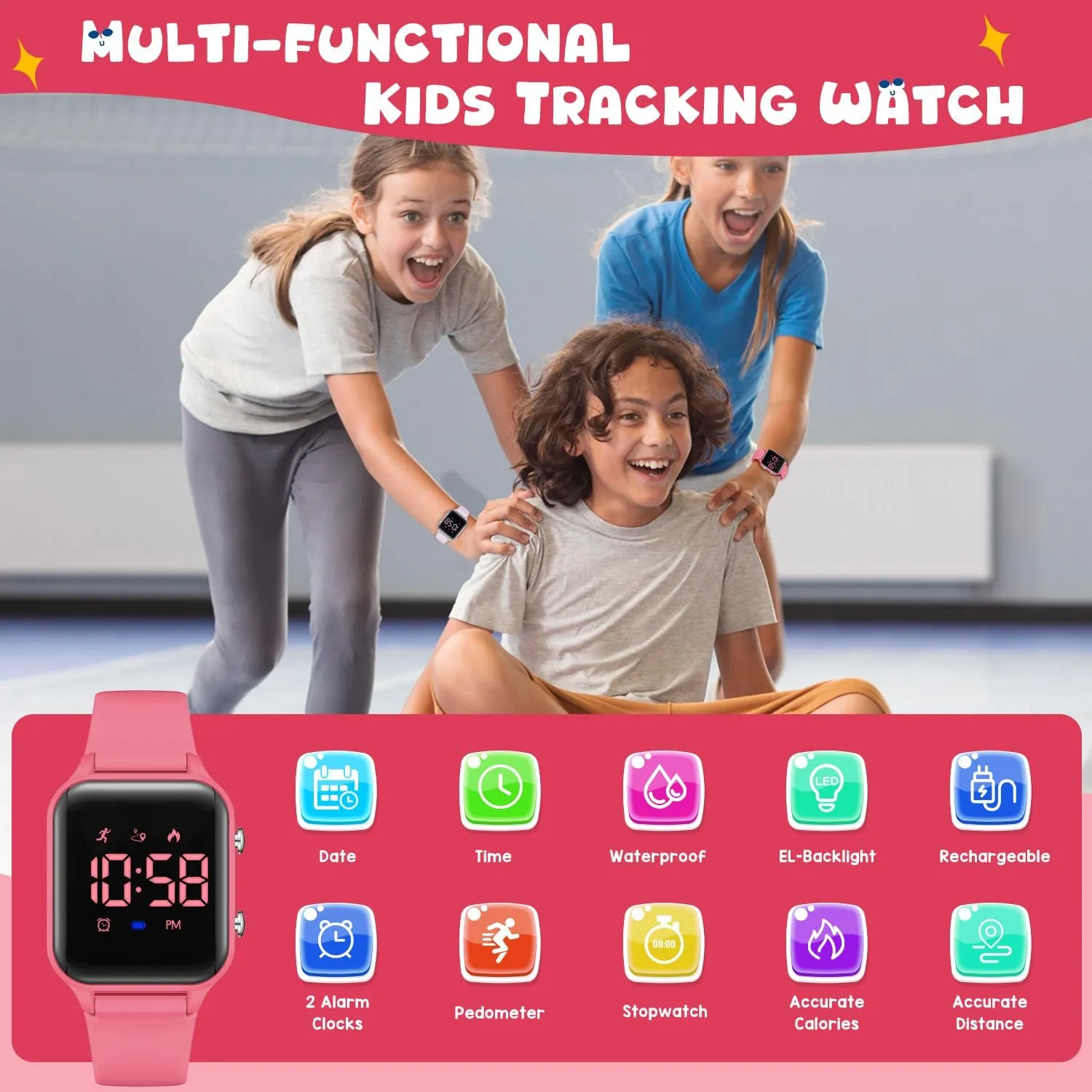 Kids Digital Watches for Boys Girls, Sports Watch with Fitness Tracker, Pedometer, Alarm Clocks, Stopwatch, No App Needed Waterproof Kids Watch, Gift for Teens Student Girls Boys Ages 5-14