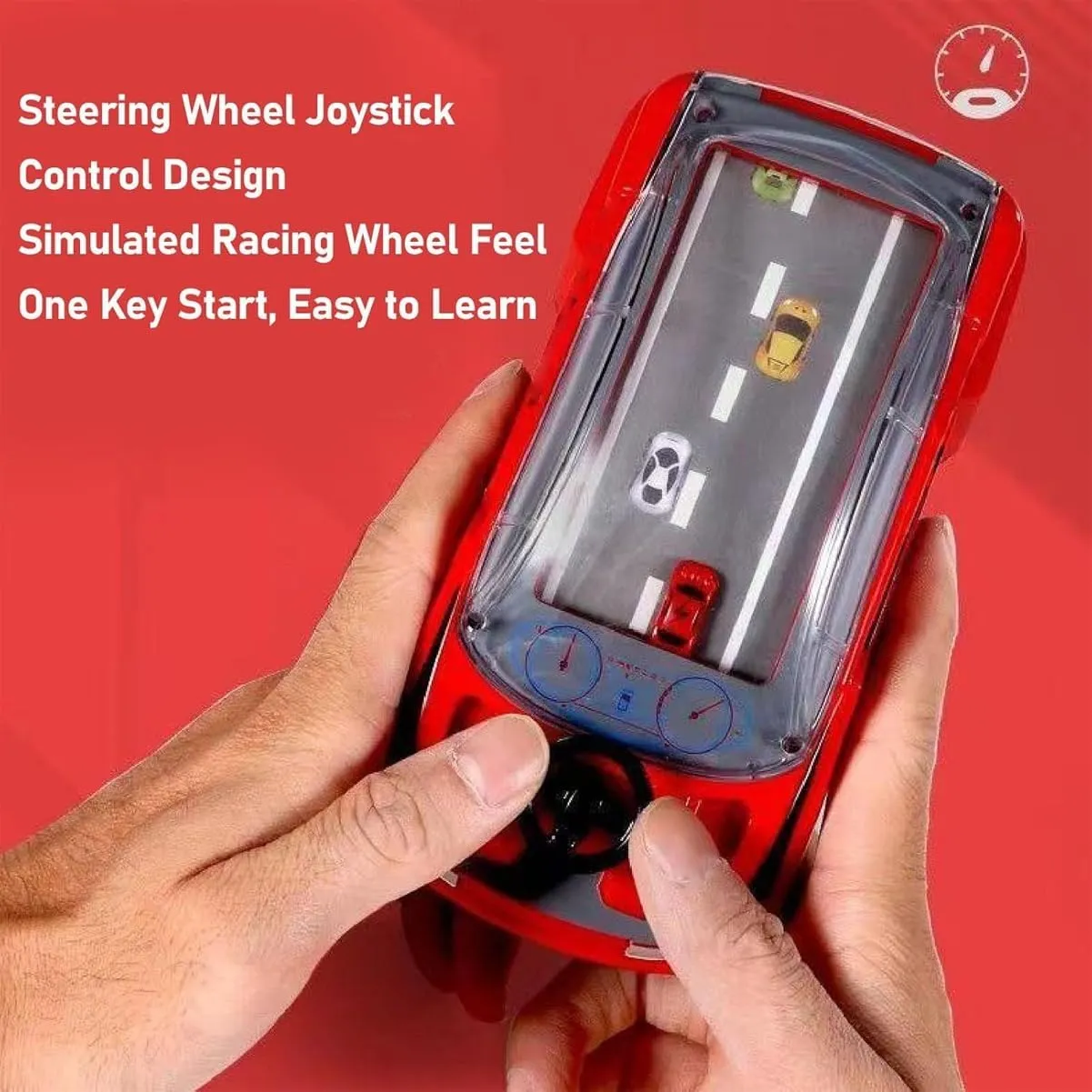 Kids Handheld Racing Game, Car Game Hand Held, Portable Dual Player Race Games, Kids Racing Car Game Machine, Simulation Steering Car Racing Adventure Toy with Steering Wheel(Red)