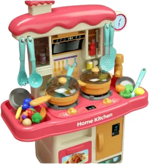 Kids Kitchen Play Set, Toddler Kitchen Set with Sounds and Lights, Stove, Toy Sink and Toy Kitchen, 31 Piece Set
