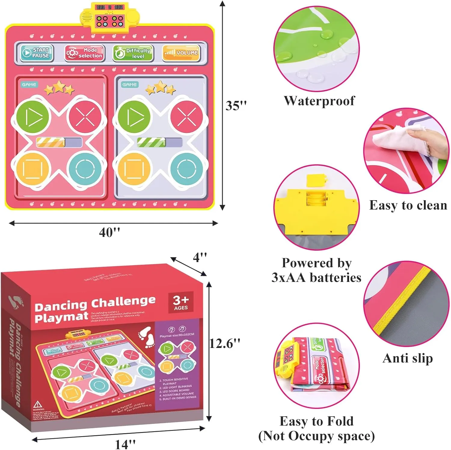 Kids Play Mats Kids Area Rug Non Skid Dance Mat for Girls Boys Music Kid Play Mat Dance Mats Carpet for Christmas Holiday