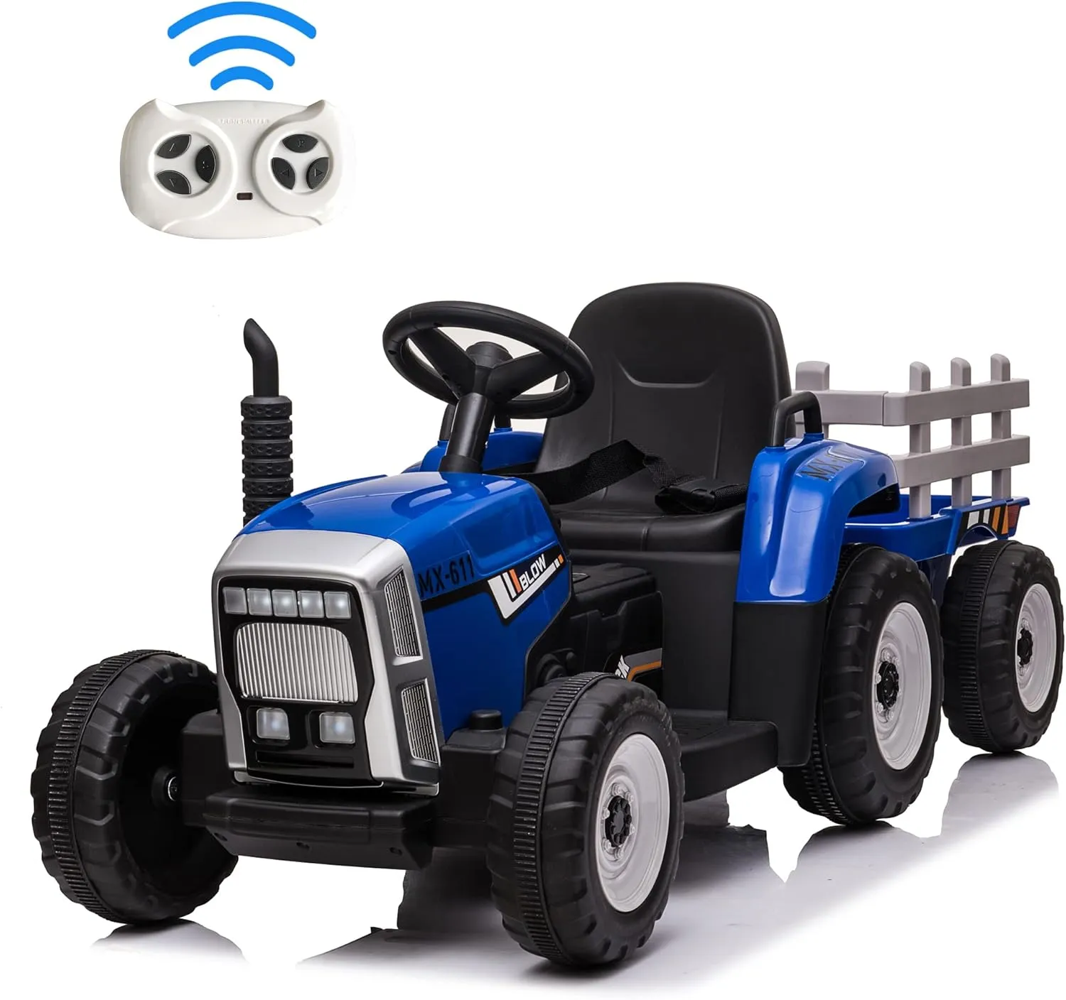 Kids Ride On Tractor with Detachable Trailer, 12V Battery Dual Motors Powered Electric Car w/Remote Control, USB, Bluetooth, Music, Toys for Child Outdoor