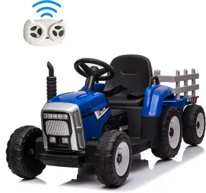 Kids Ride On Tractor with Detachable Trailer, 12V Battery Dual Motors Powered Electric Car w/Remote Control, USB, Bluetooth, Music, Toys for Child Outdoor